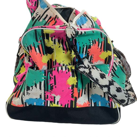 KAVU Duffle Bag Neon Paint Splatter Duffel Travel Gym Weekend Bag Unisex Large - Picture 3 of 12